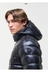 Shiny down jacket with detachable hood
