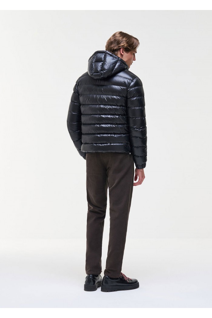 Shiny down jacket with detachable hood