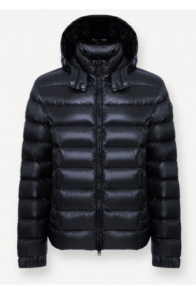 Shiny down jacket with detachable hood