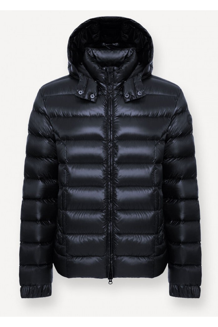 Shiny down jacket with detachable hood