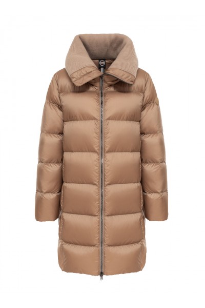 Long down jacket with wide collar