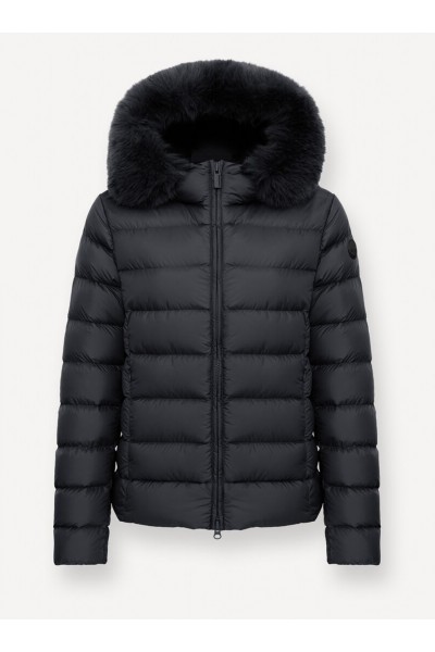 Opaque down jacket with faux fur