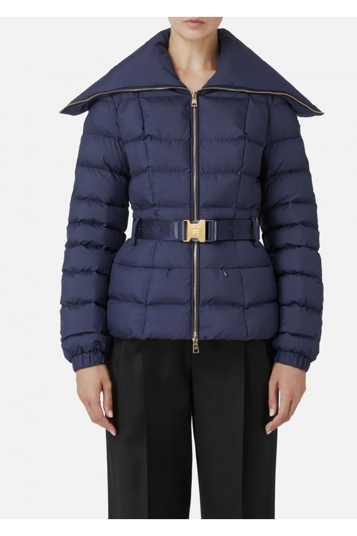 Cropped nylon down jacket with wide collar