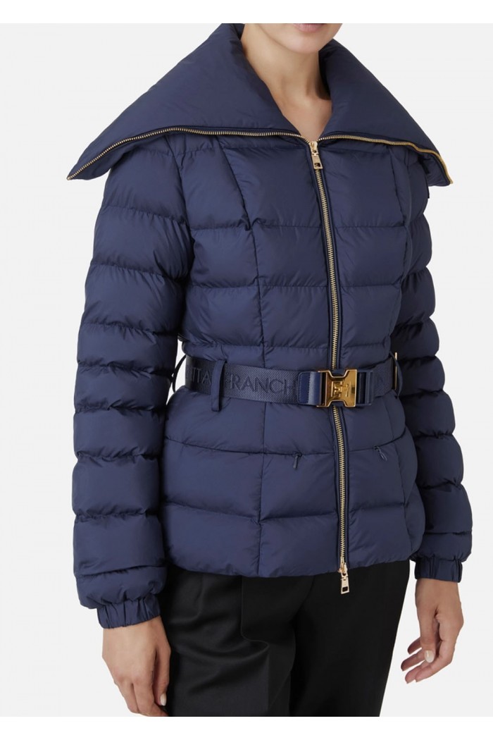 Cropped nylon down jacket with wide collar
