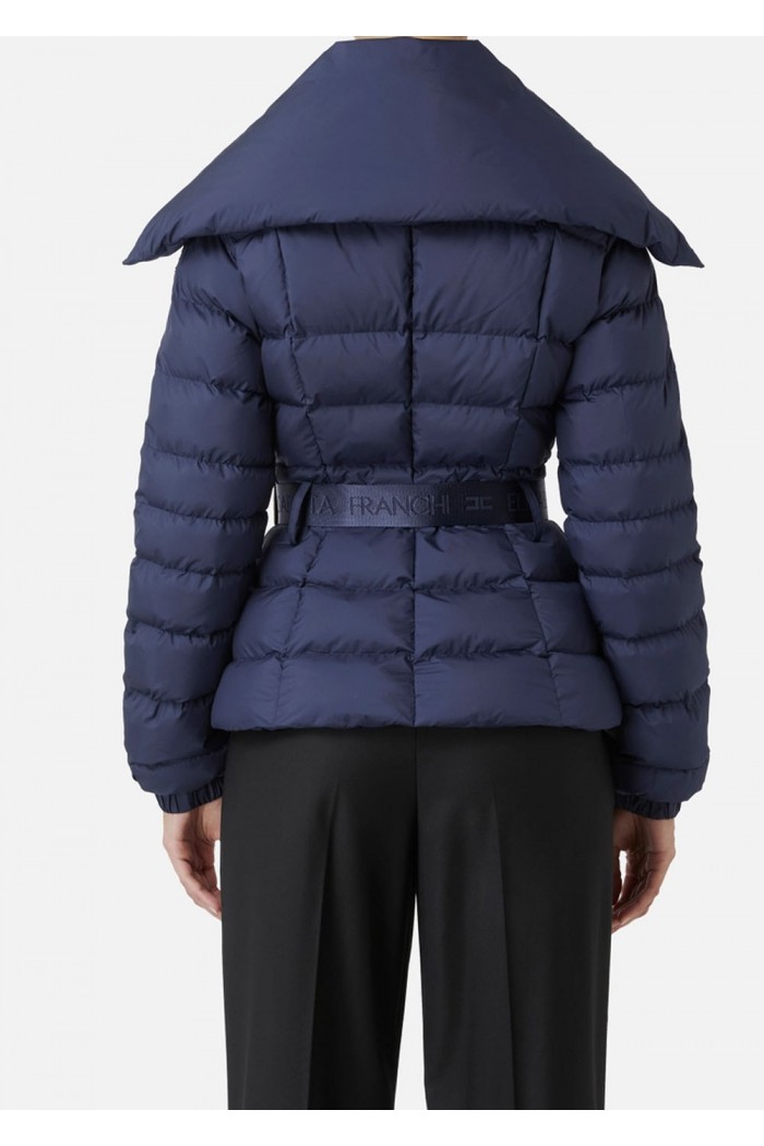 Cropped nylon down jacket with wide collar