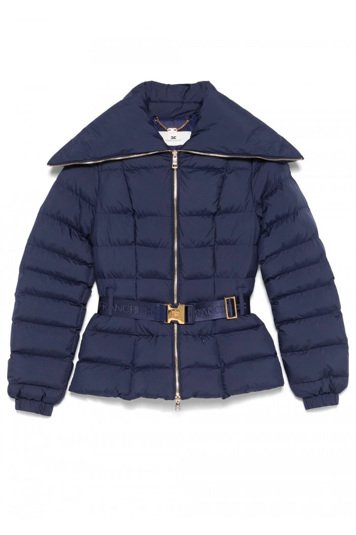 Cropped nylon down jacket with wide collar