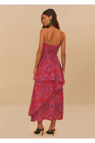 red paisley scarf loopy trim maxi dress