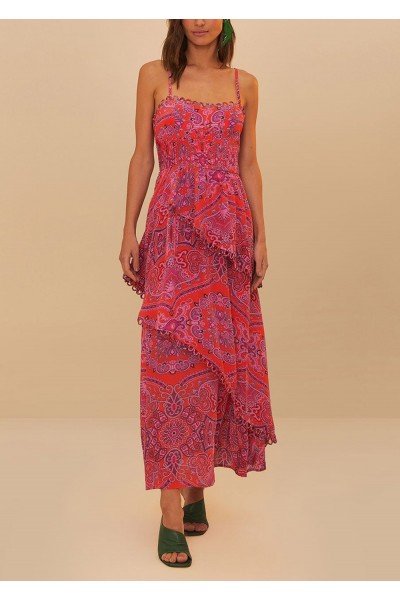 red paisley scarf loopy trim maxi dress