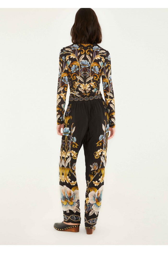 black flowerful garden pajama pants