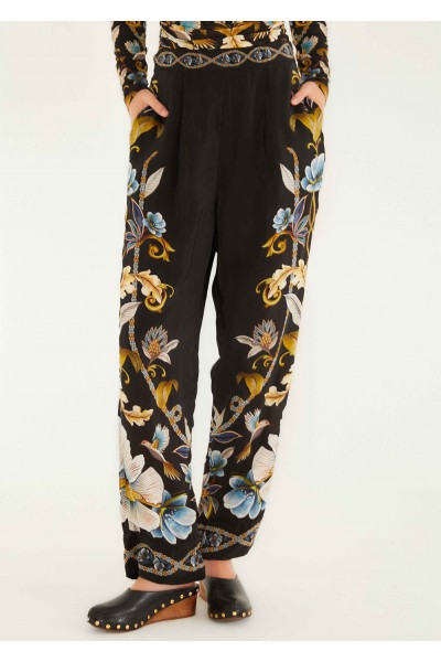black flowerful garden pajama pants