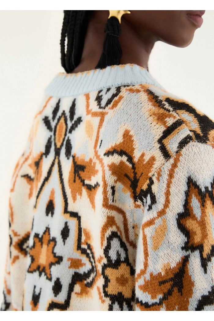 blue winter tapestry sweater