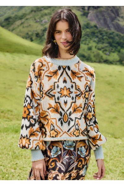 blue winter tapestry sweater