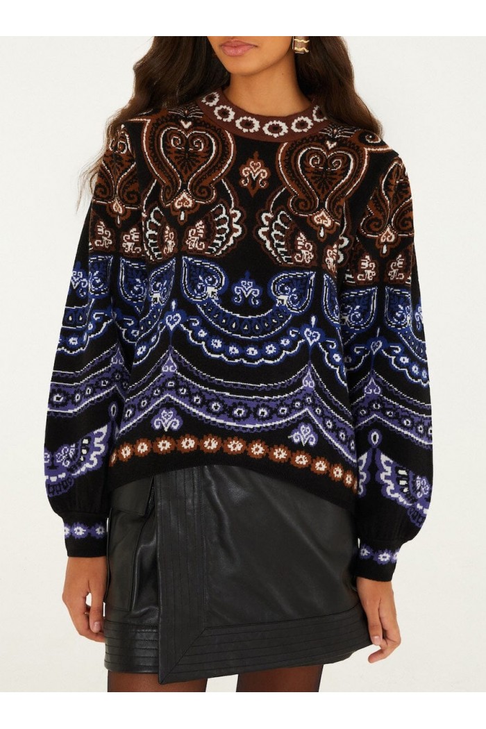 nicole scarf puff sleeve knit sweater