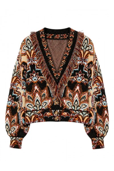 tapestry dream fringe knit cardigan