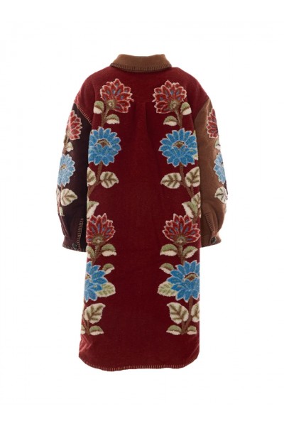 floral-embroidered fleece coat