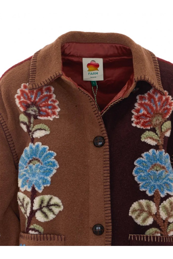 floral-embroidered fleece coat
