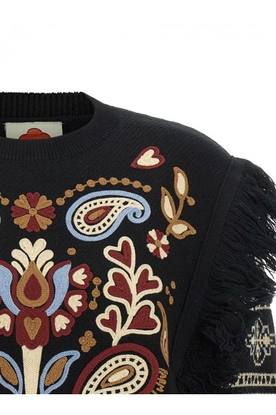 Cornely embroidered fringed sweater