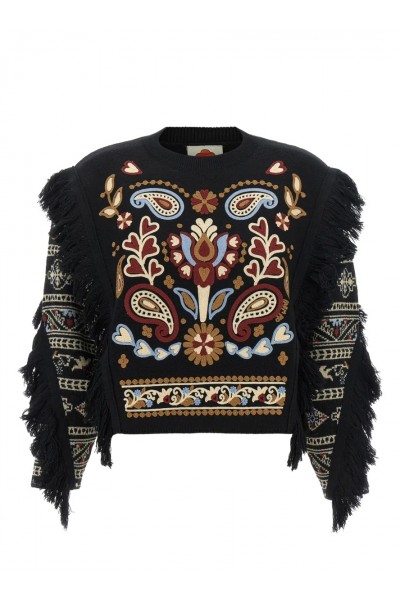Cornely embroidered fringed sweater
