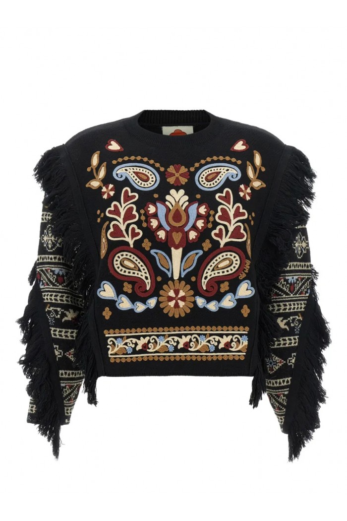 Cornely embroidered fringed sweater