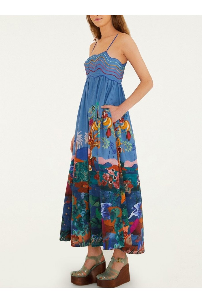 dream landscape organic cotton sleeveless maxi dress
