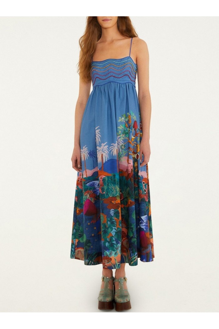 dream landscape organic cotton sleeveless maxi dress