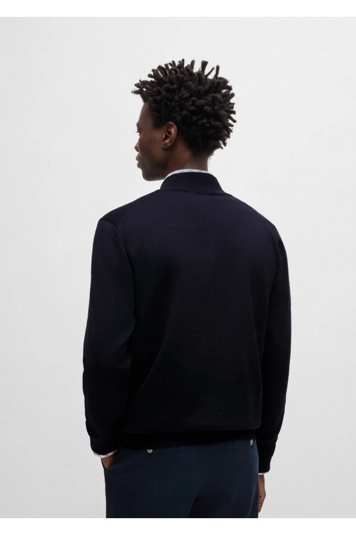 VIRGIN-WOOL REGULAR-FIT CARDIGAN WITH EMBROIDERED LOGO BLUE