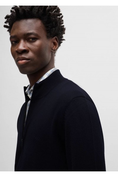 VIRGIN-WOOL REGULAR-FIT CARDIGAN WITH EMBROIDERED LOGO BLUE