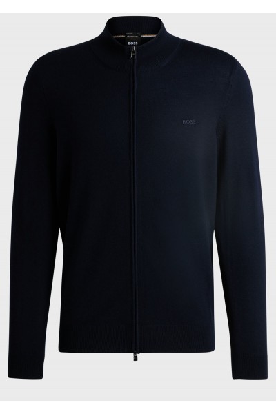VIRGIN-WOOL REGULAR-FIT CARDIGAN WITH EMBROIDERED LOGO BLUE