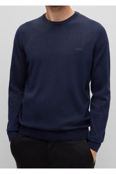 LOGO-EMBROIDERED SWEATER IN RESPONSIBLE WOOL BLUE
