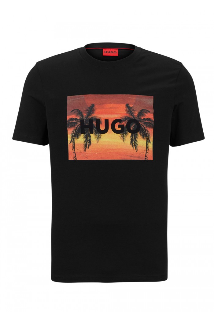 COTTON-JERSEY T-SHIRT WITH BRANDED PALM-TREE ARTWORK