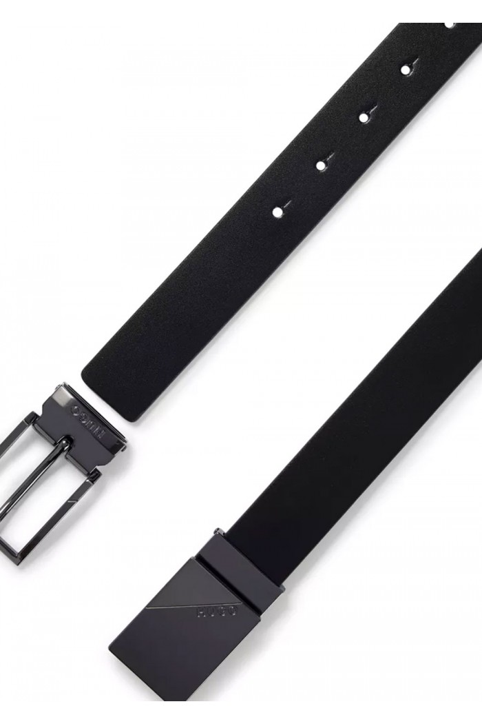 REVERSIBLE LEATHER BELT WITH PIN AND PLAQUE BUCKLES