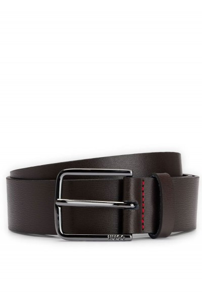 ITALIAN-LEATHER BELT WITH LOGO-ENGRAVED BUCKLE BROWN