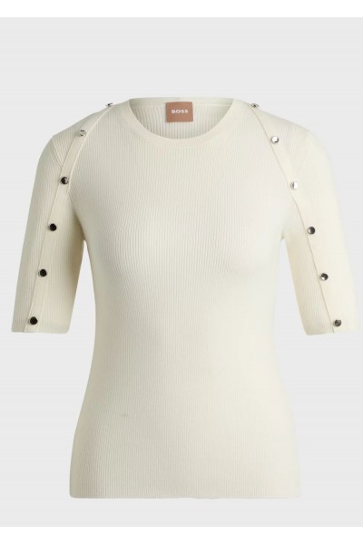 KNIT T-SHIRT IN STRETCH FABRIC WITH HARDWARE DETAILS KNIT T-SHIRT IN STRETCH FABRIC WITH HARDWARE DETAILS