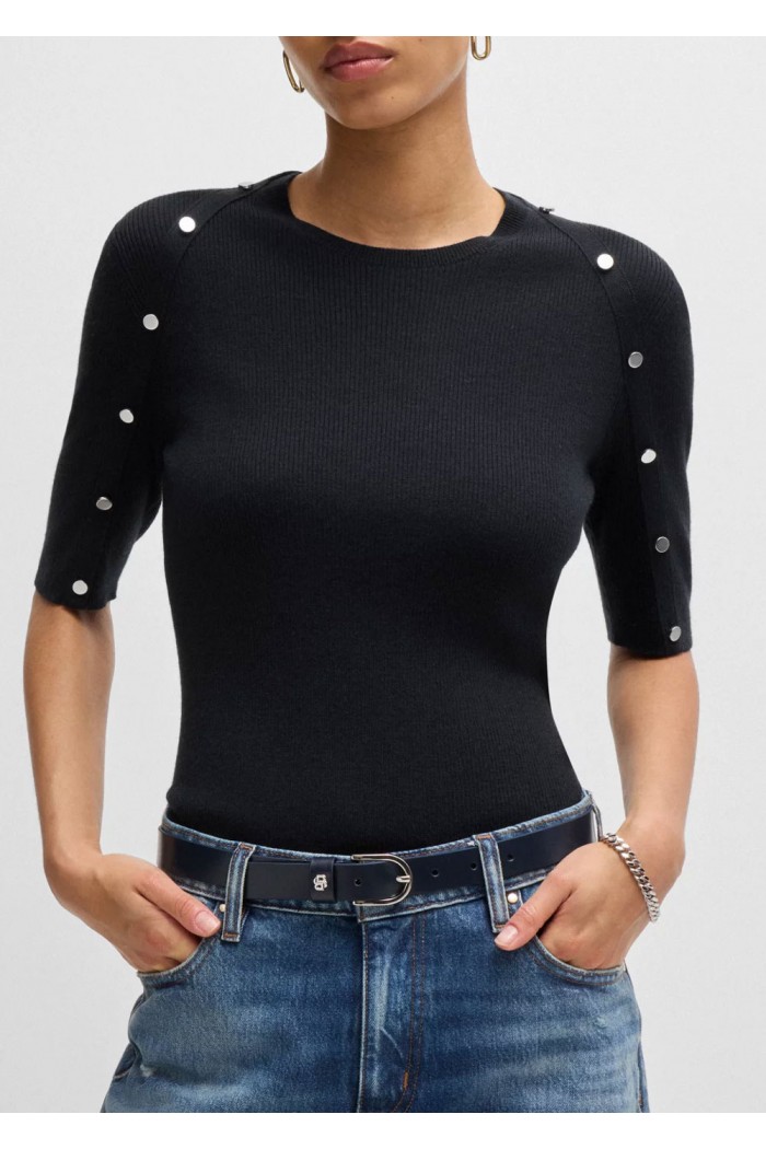 KNIT T-SHIRT IN STRETCH FABRIC WITH HARDWARE DETAILS