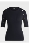 KNIT T-SHIRT IN STRETCH FABRIC WITH HARDWARE DETAILS