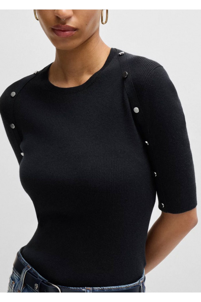 KNIT T-SHIRT IN STRETCH FABRIC WITH HARDWARE DETAILS