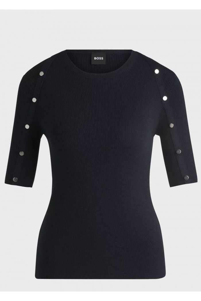 KNIT T-SHIRT IN STRETCH FABRIC WITH HARDWARE DETAILS