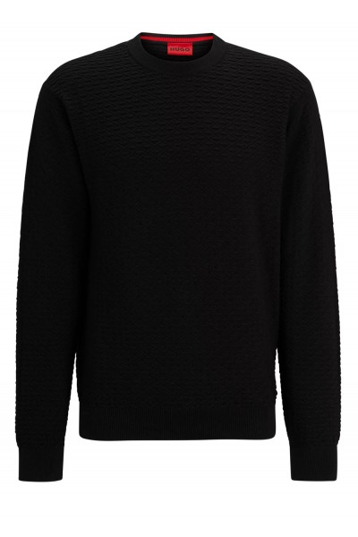 RELAXED-FIT SWEATER IN PURE COTTON WITH KNITTED STRUCTURE BLACK