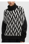 Virgin-wool sweater with two-tone cable structure