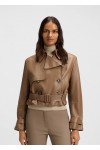 Trench-style leather jacket with tie-up belt