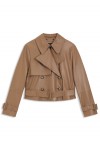 Trench-style leather jacket with tie-up belt