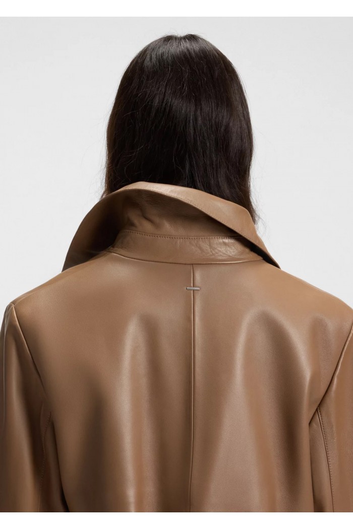 Trench-style leather jacket with tie-up belt