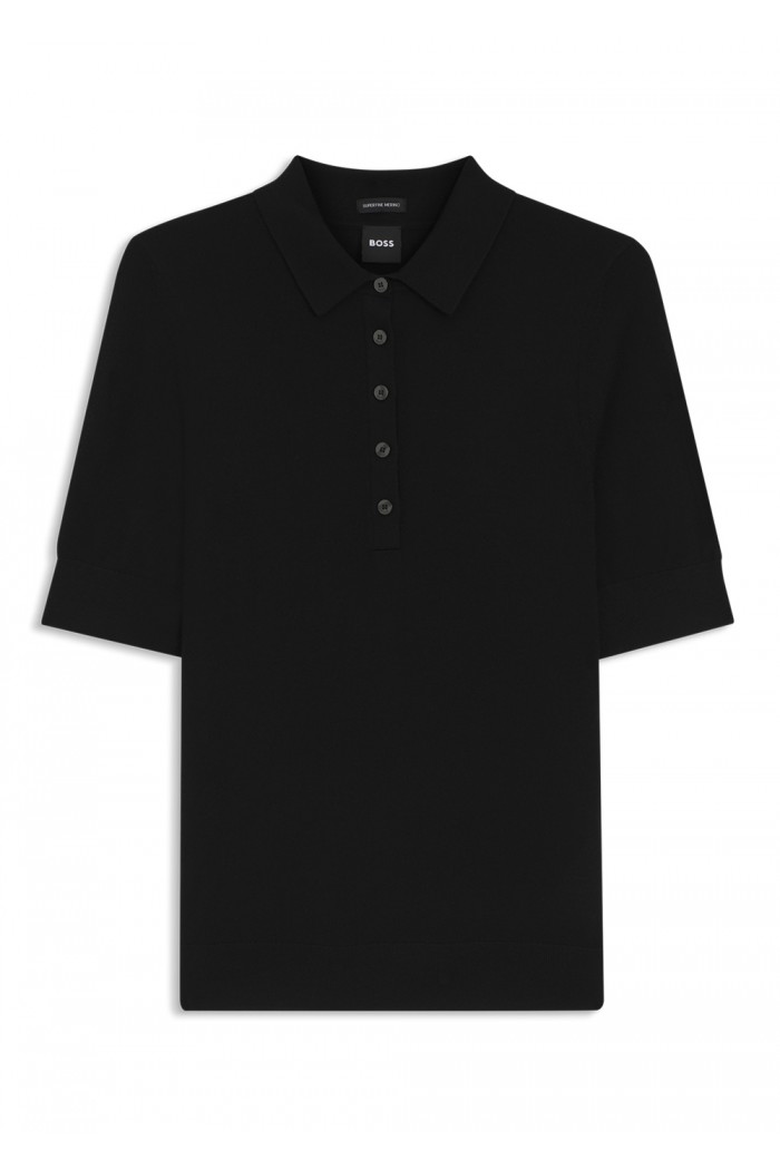 Knit virgin-wool polo sweater with moisture management