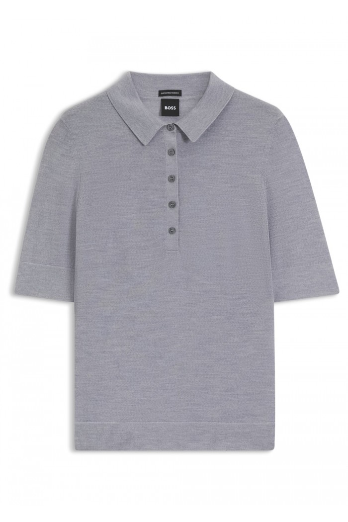 Knit virgin-wool polo sweater with moisture management