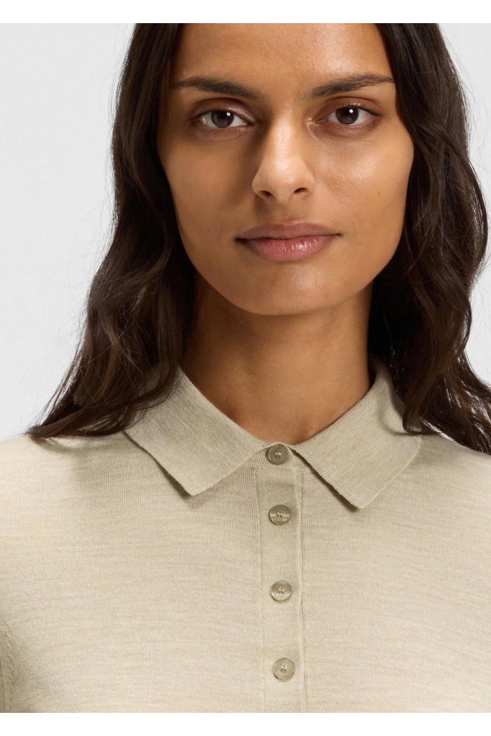 Knit virgin-wool polo sweater with moisture management