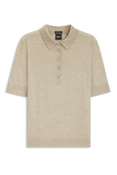 Knit virgin-wool polo sweater with moisture management
