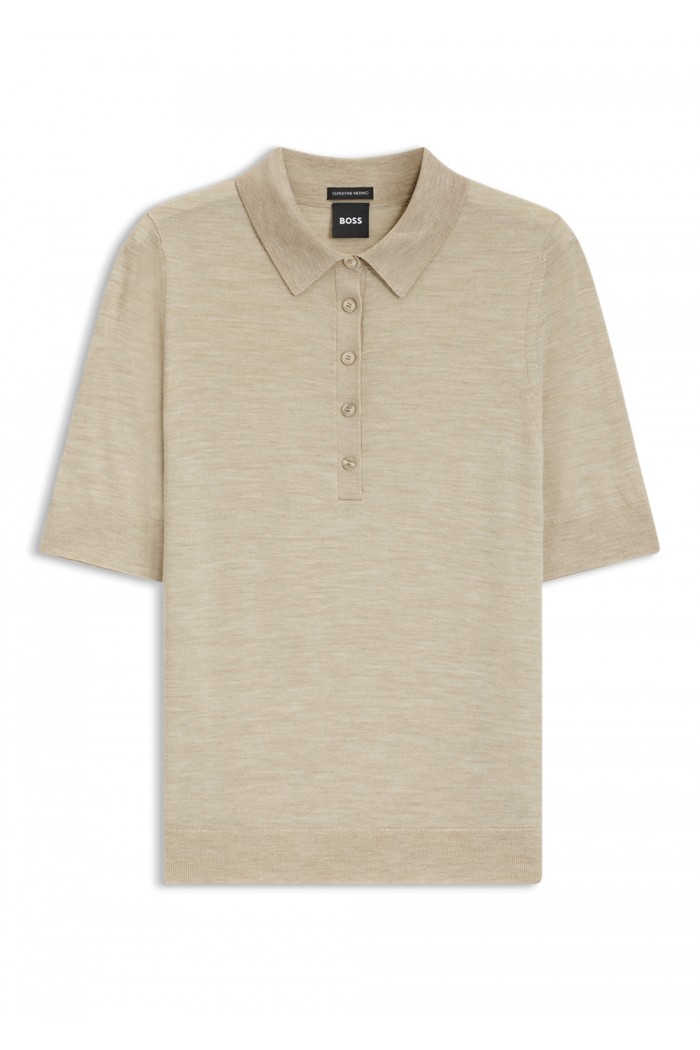 Knit virgin-wool polo sweater with moisture management