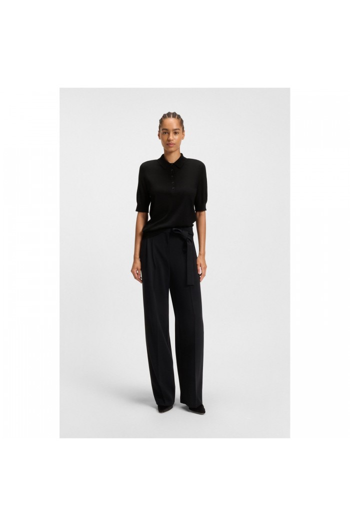 Knit virgin-wool polo sweater with moisture management