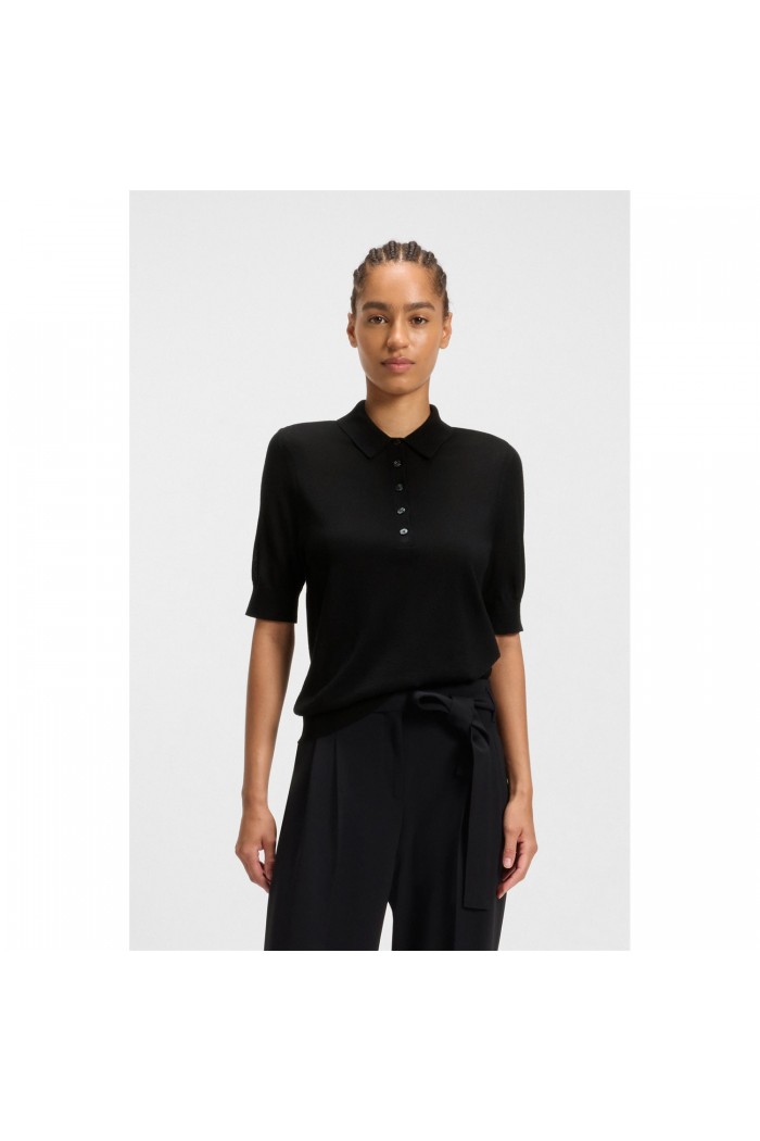 Knit virgin-wool polo sweater with moisture management