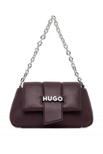 Chain-handle shoulder bag with logo closure